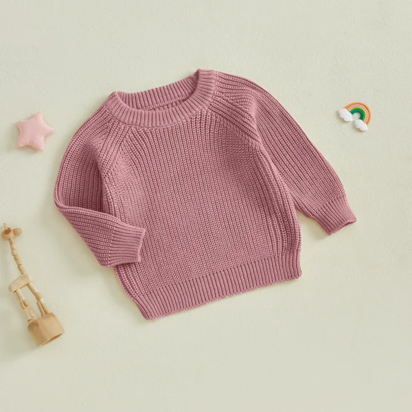 Baby Knit Sweaters Long Sleeve Round Neck Solid Color Pullover Toddler Fall Tops – Bild 5