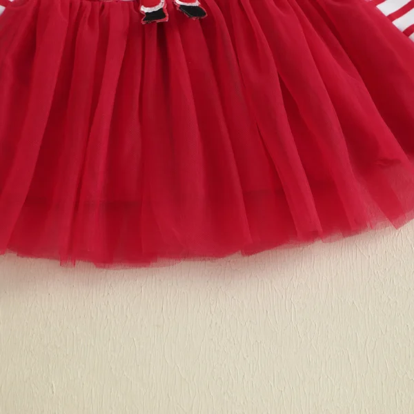 Toddler Girl Christmas A Line Dress Santa Claus Embroidery Stripe Print Round Neck Long Sleeves Dress – Bild 4