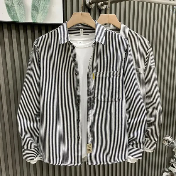Fashion Spring and Autumn Summer New Striped Long Sleeve Shirt Men 2025 Trendy Cardigan All-Match Top – Bild 3