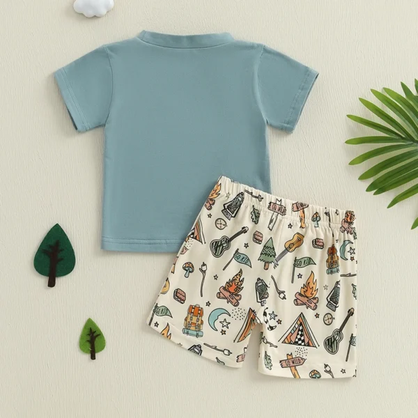 Summer Toddler Boys Outfits Camping Elements Embroidery Short Sleeve T-Shirts Elastic Waist Shorts 2Pcs Clothes Set – Bild 3