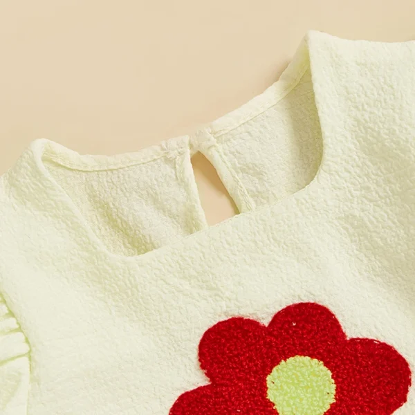 Toddler Girl Summer Outfit Short Puff Sleeve Floral Embroidery Tops with Ruffled Shorts 2Pcs Set – Bild 3