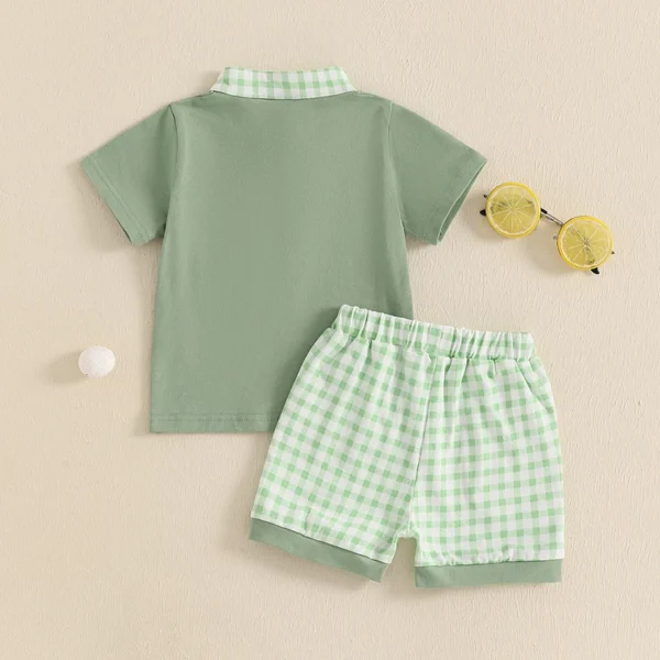 Summer Kids Boys Shorts Sets Short Sleeve Golf Embroidery Tops and Plaid Shorts Sets Clothes – Bild 3