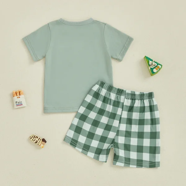 Toddler Baby Summer Outfit Letter Embroidery Short Sleeve T-Shirt with Plaid Shorts 2 Pcs Set for Mother's Day – Bild 3