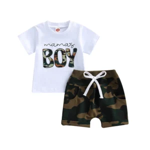 Summer Toddler Baby Boys Shorts Set Short Sleeve Letters Print T-shirt Camouflage Shorts Outfit Clothes
