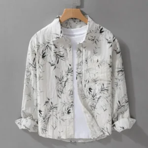 Japanese Retro Printed Men Long-sleeved Shirt Spring and Autumn New Trendy Casual Loose Versatile Cardigan Jacket