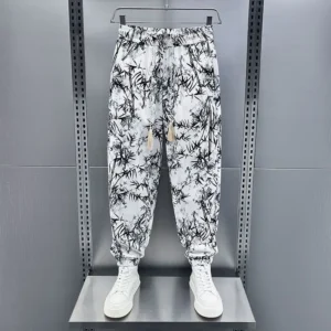 Breathable and Cool Summer Drooping Loose Casual Men's 2025 New Style Tying Versatile Printed Nine-point Pants