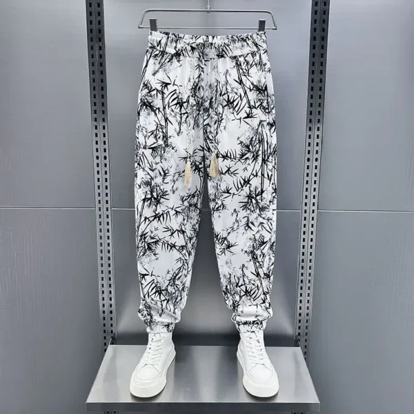 Breathable and Cool Summer Drooping Loose Casual Men's 2025 New Style Tying Versatile Printed Nine-point Pants
