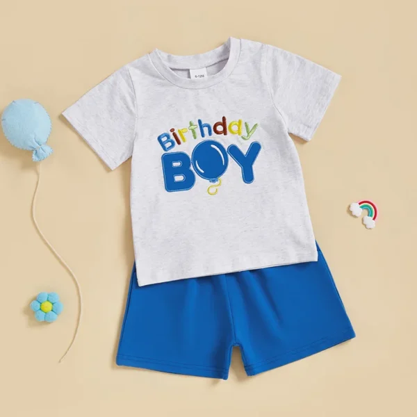 Citgeett Summer Kids Baby Boys Birthday Outfits Letter Embroidery Short Sleeves T-Shirt Elastic Shorts Set Clothes – Bild 2