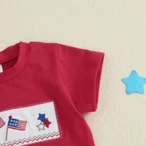 Toddler Baby Boy 4th of July Outfit Popsicle American Flag Embroidered Short Sleeve Tshirts Plaid Shorts 2 Piece Summer Set
