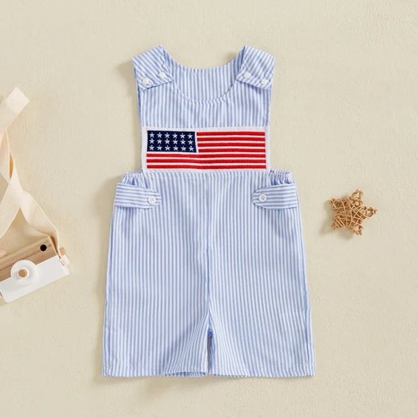 Summer Infant Baby Boys Rompers Independence Day Clothes Flag Star Stripe Embroidery Sleeveless Bodysuits Jumpsuits – Bild 2
