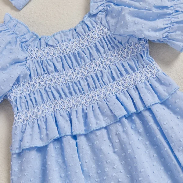 Baby Girls Summer Romper Short Sleeve Off Shoulder Ruched Jumpsuit with Headband – Bild 4