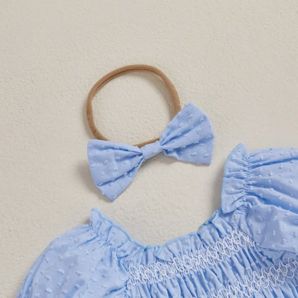 Baby Girls Summer Romper Short Sleeve Off Shoulder Ruched Jumpsuit with Headband – Bild 6