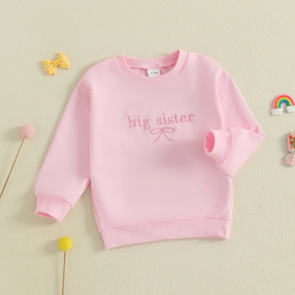 Little Toddler Girl Sweatshirt Bow Letter Embroidered Crewneck Long Sleeve Pullover Tops Cute Winter Fall Clothes – Bild 2