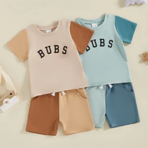 Kids Boys Summer Shorts Sets Short Sleeve O Neck Letter Print Tops and Contrast Color Shorts Sets