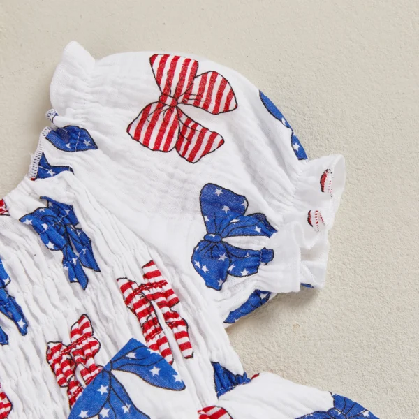 Baby Girls Rompers Dress Independence Day Clothes Bow Print Short Sleeve Summer Bodysuits Jumpsuits with Headband – Bild 3