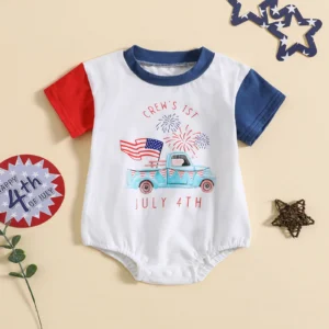Summer Independence Day Infant Baby Boys Girls Bodysuit Print Short Sleeve Jumpsuit Cute Clothes