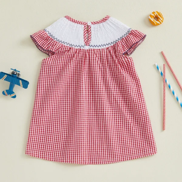 Independence Day Toddler Girls Patriotic Dress Casual Bow Flag Embroidery Fly Sleeves A-Line Dress for Beach Party Cute Clothes – Bild 3