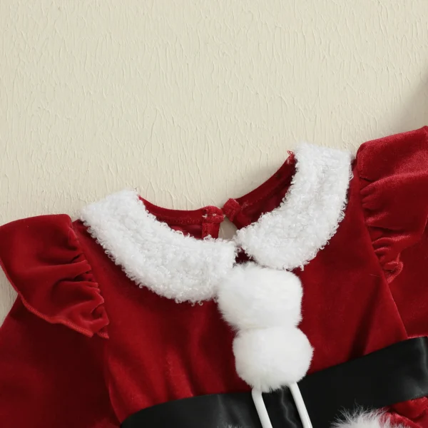 Baby Girls Christmas Romper Dress Plush Patchwork Long Sleeve Jumpsuits and Cute Santa Hat Set for Toddler Outfits – Bild 4