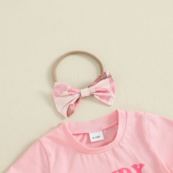 Toddler Baby Girl Summer Outfit Print Short Sleeve T-Shirt Bell Bottoms and Bow Headband 3 Pcs Set – Bild 3