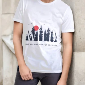 Summer men's front print short-sleeved T-shirt top comfortable breathable fabric casual sports style sunrise forest