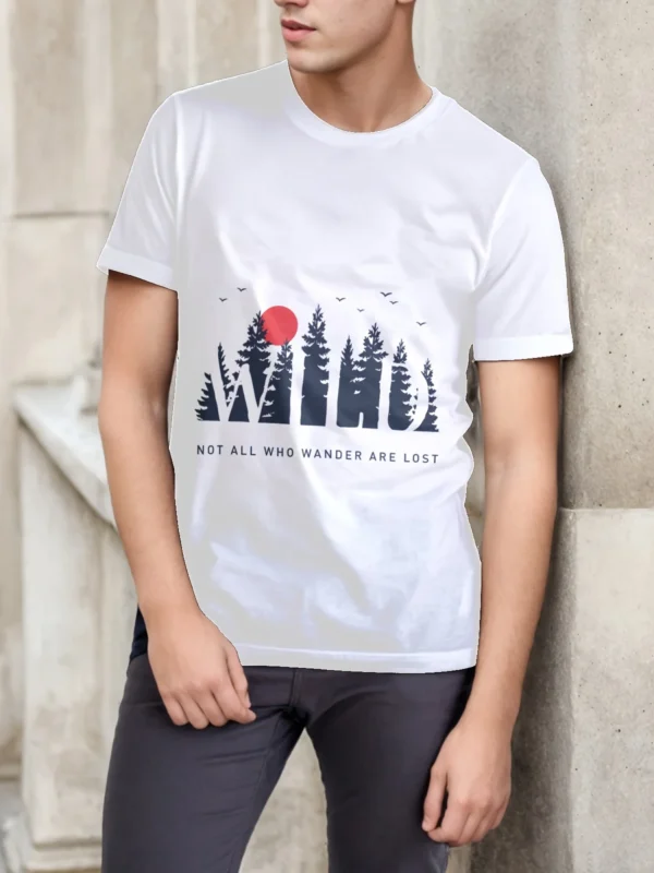 Summer men's front print short-sleeved T-shirt top comfortable breathable fabric casual sports style sunrise forest