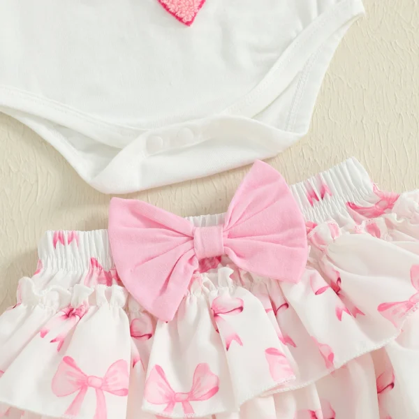 Baby Girl Fall Outfits Bow Embroidered Round Neck Long Sleeve Romper Elastic Waist Shorts Headband Socks 4Pcs Clothes Set – Bild 3