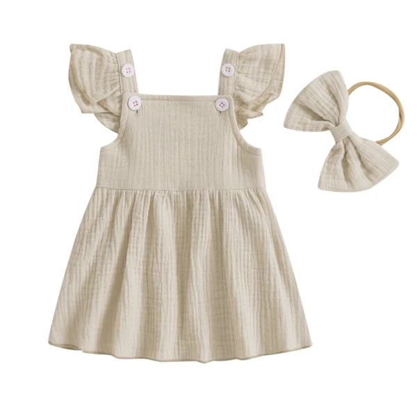 Toddler Girl Summer A Line Dress Solid Color Flutter Sleeves Square Neck Dress Streetwear – Bild 2