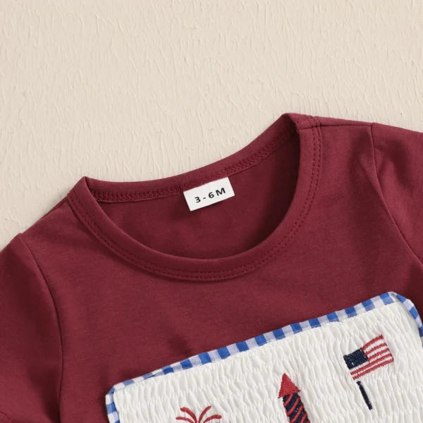 Independence Day Toddler Baby Boys Girls 4th of July Outfits Short Sleeve Embroidery T-Shirt Shorts Toddler 2 Piece Clothes Set – Bild 4