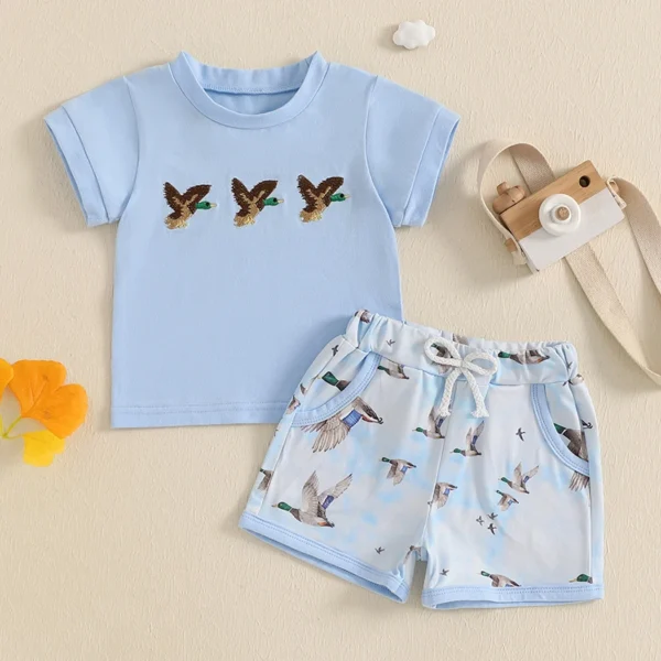 Toddler Baby Boy Summer Outfits Short Sleeve Duck Embroidery T-Shirt + Shorts Set Toddler Clothes – Bild 2
