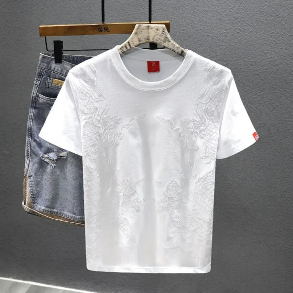 Chinese Style Embroidered Short-sleeved T-shirt Men Summer Casual Versatile Top