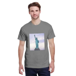 The Statue Of Liberty Men's Pure T-Shirt 150g Round Neck Short Sleeve,With Free Female Pattern Hot Stamping Short Sleeved Shirt