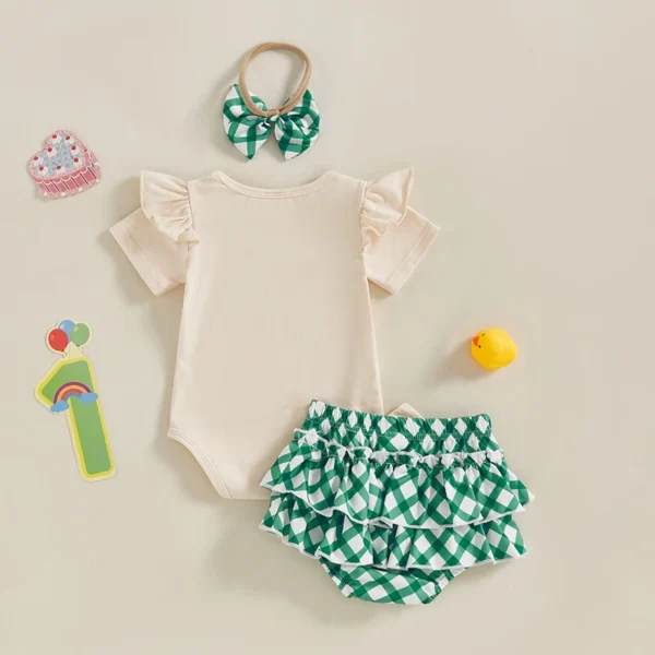 Summer Infant Baby Girl Summer Outfits Short Sleeve Duck Print Romper + Ruffle Shorts + Headband Set Newborn Clothes – Bild 3