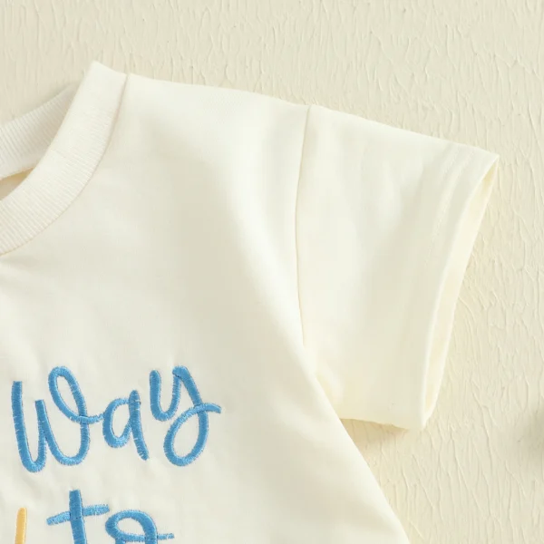 Baby Boy Birthday Jumpsuit Short Sleeve Round Neck Letter Number Biscuit Embroidery Romper – Bild 4