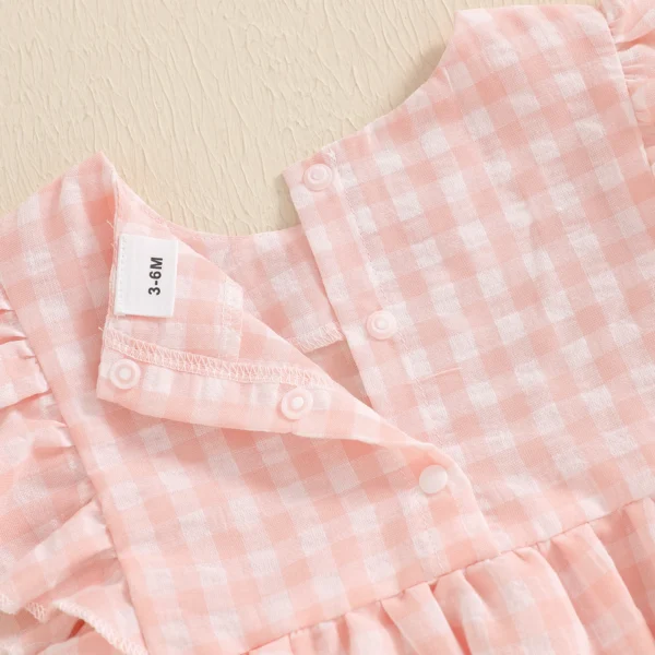 Baby Girl Plaid Print Romper Flutter Sleeves Round Neck Bow Jumpsuit for Summer Beach – Bild 6
