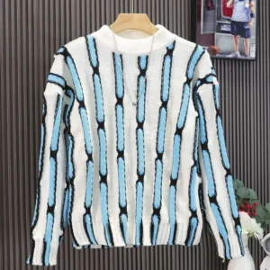 Men Loose Round Neck Versatile 2025 Autumn and Winter Fashion Color-blocking Long-sleeved Sweater Top Man Clothing