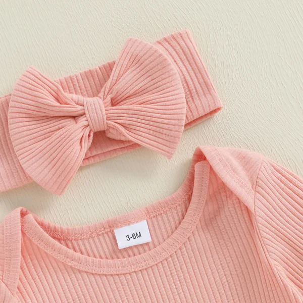 Spring Infant Baby Girl Day Outfits Long Sleeve Round Neck Letter Print Jumpsuit with Headband Set Newborn Clothes – Bild 4