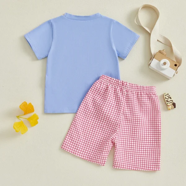 Boys Summer Shorts Sets Short Sleeve Chick Embroidery Tops and Plaid Shorts Sets – Bild 3
