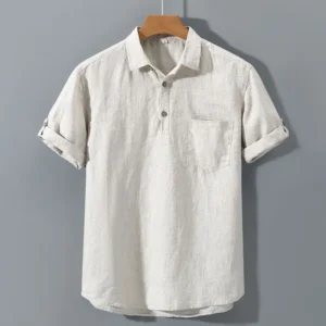 Japanese Retro Linen Square Neck Short-sleeved Men Shirt Summer Casual Thin Cardigan