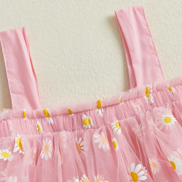 Kids Girls Summer Sweet Cami Dress Sleeveless Daisy Print Tiered A-line Tulle Dresses Clothes – Bild 4