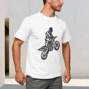 Men's 150g Cotton T-shirt Round Neck Short Sleeve, Handsome Motorcyclists Personalized Print Casual Shirt