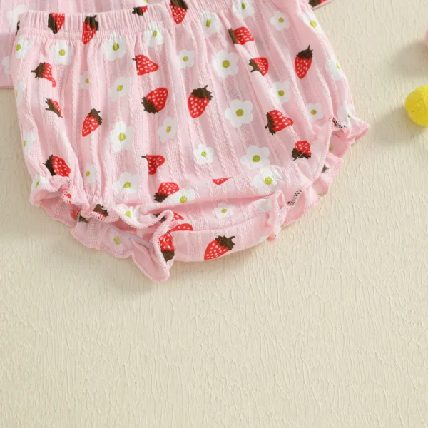 Baby Girl Summer Outfits Strawberry Flower Print Fly Sleeve Tops Elastic Waist Shorts 2Pcs Clothes Set – Bild 4