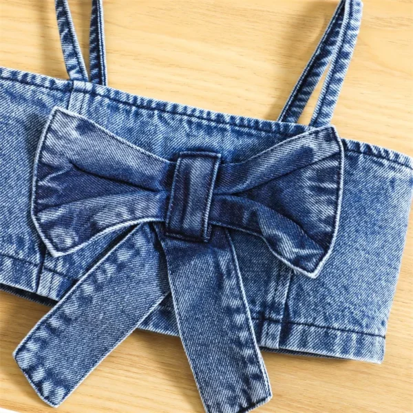 Summer Kids Girls Outfit Solid Color Sleeveless Bow Denim Camisole and Elastic Casual Skirt Shorts Clothes Set – Bild 5