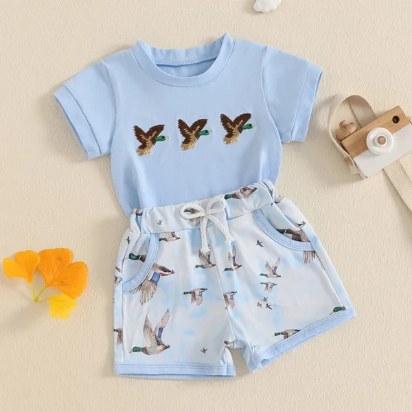 Toddler Baby Boy Summer Outfits Short Sleeve Duck Embroidery T-Shirt + Shorts Set Toddler Clothes – Bild 4