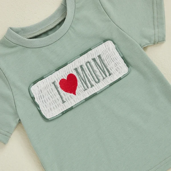 Toddler Baby Summer Outfit Letter Embroidery Short Sleeve T-Shirt with Plaid Shorts 2 Pcs Set for Mother's Day – Bild 5