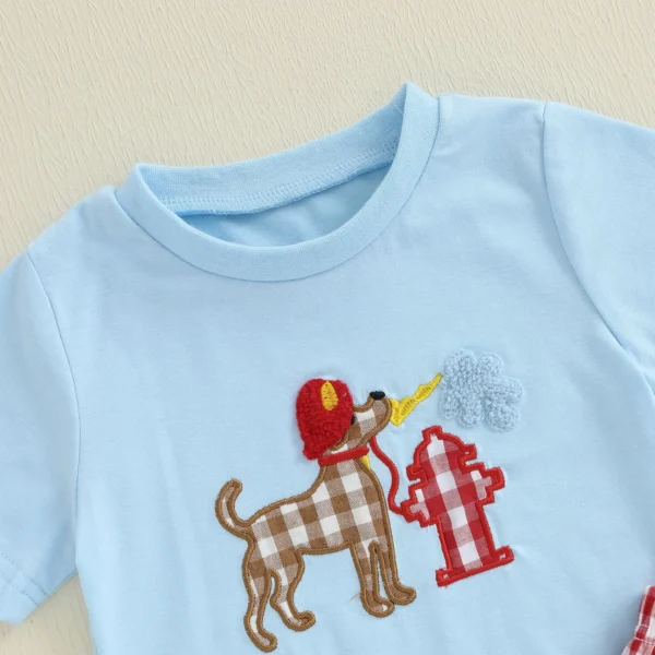 Baby Girls Shorts Set, Short Sleeve Embroidery Dog T-shirt with Plaid Shorts Summer 2-piece Outfit – Bild 4