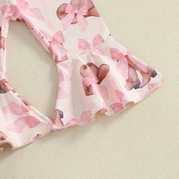 Toddler Baby Girl Summer Outfit Print Short Sleeve T-Shirt Bell Bottoms and Bow Headband 3 Pcs Set – Bild 5