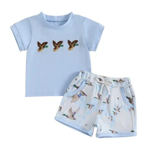 Toddler Baby Boy Summer Outfits Short Sleeve Duck Embroidery T-Shirt + Shorts Set Toddler Clothes