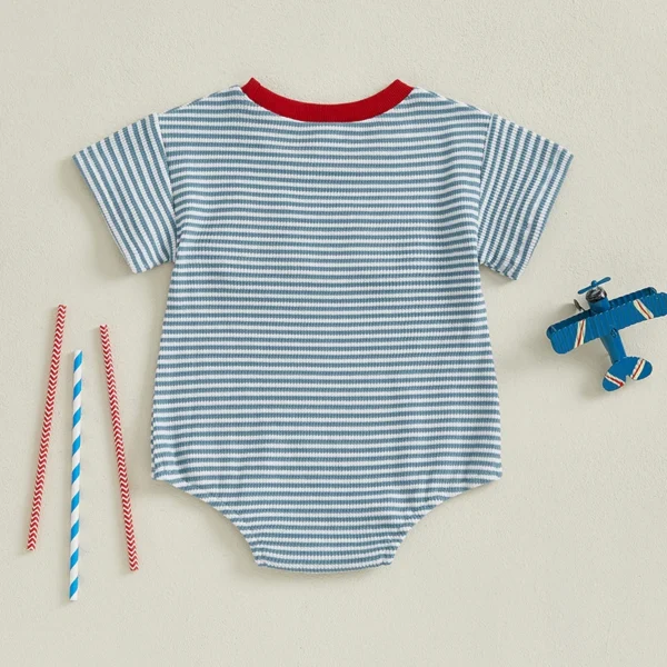 Independence Day Infant Baby Boy 4th of July Jumpsuit Short Sleeve Round Neck Letter Embroidery Striped Romper – Bild 3