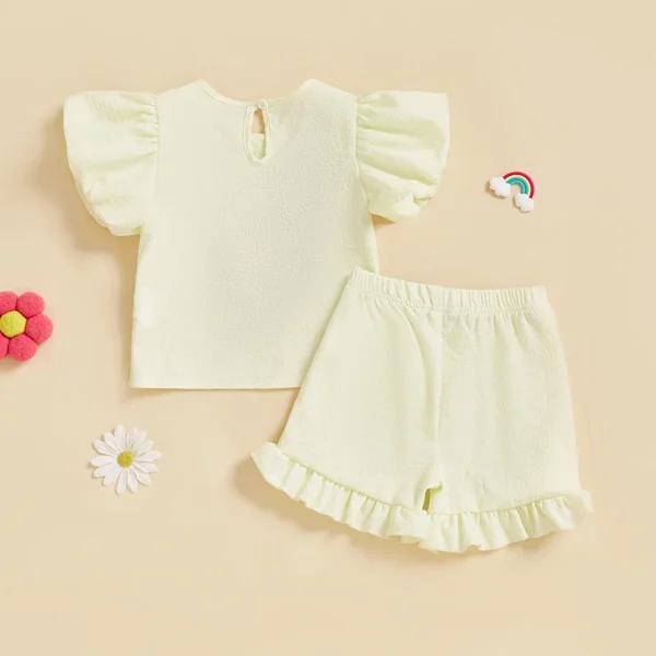 Toddler Girl Summer Outfit Short Puff Sleeve Floral Embroidery Tops with Ruffled Shorts 2Pcs Set – Bild 2
