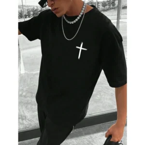 Men's Casual Loose Slogan Printed Crew Neck Short-Sleeved T-shirt Comfortable Top
